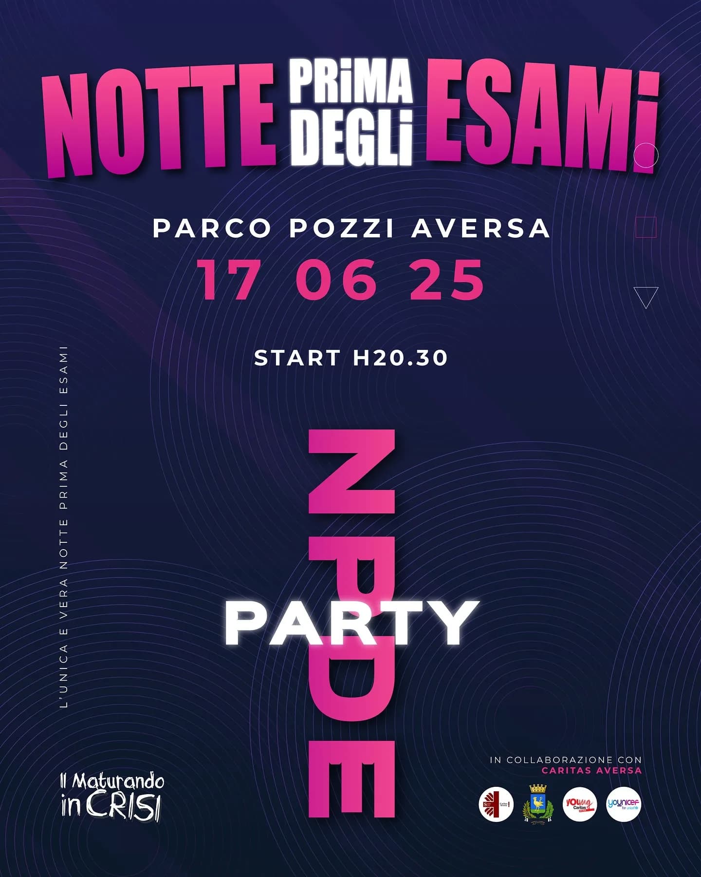 Locandina della Notte prima degli esami 2025 al Parco Pozzi di Aversa.